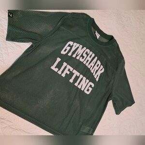 Gymshark Dark Green Mesh Lifting Tee with White Logo
